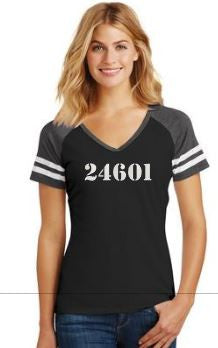 24601 Val Jean - Ladies V Neck Game Day T-Shirt