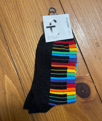 Ladies Black Rainbow Piano Keys Socks